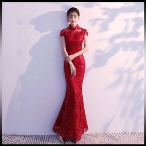 Red Chinese Traditional Wedding Dress Qipao